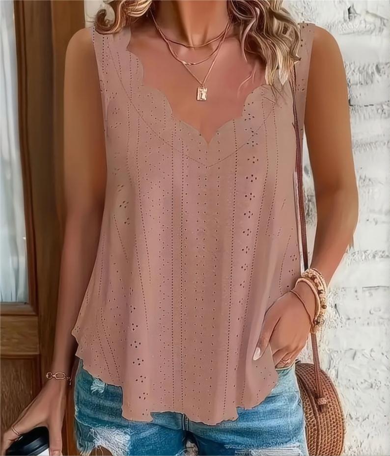 2026 Cross-border Spring And Summer New Style Independent Station Amazon Fashion Summer Plus Size Leisure Solid Color Scallop Edge V-Neck