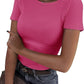 New Womens Long-Sleeve Stretch Crewneck Ribbed T-Shirt