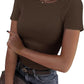 New Womens Long-Sleeve Stretch Crewneck Ribbed T-Shirt