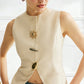 Womens European And American-style Decorative Button Solid-color Sleeveless Jacket