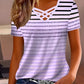 2026 European And American Cross-Border New Women's Fashion Amazon Ladies Trendy Cross-Shoulder V-Neck Printed T-Shirts