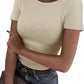 New Womens Long-Sleeve Stretch Crewneck Ribbed T-Shirt