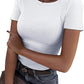 New Womens Long-Sleeve Stretch Crewneck Ribbed T-Shirt