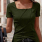 2026 Summer European And American Cross-border Foreign Trade Amazon Elegant Solid Color Women's Square-neck Short-sleeve T-shirts
