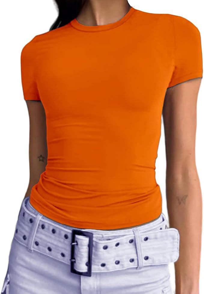 New Womens Long-Sleeve Stretch Crewneck Ribbed T-Shirt