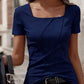 2026 Summer European And American Cross-border Foreign Trade Amazon Elegant Solid Color Women's Square-neck Short-sleeve T-shirts