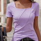 2026 Summer European And American Cross-border Foreign Trade Amazon Elegant Solid Color Women's Square-neck Short-sleeve T-shirts