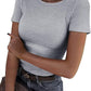 New Womens Long-Sleeve Stretch Crewneck Ribbed T-Shirt