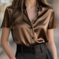 2026 European And American Cross-border New Women's Fashion Amazon Women's Satin Short-sleeved Blouse Commuting Style High-end Drapey Professional Shirt Top