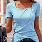 2026 Summer European And American Cross-border Foreign Trade Amazon Elegant Solid Color Women's Square-neck Short-sleeve T-shirts