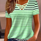 2026 European And American Cross-Border New Women's Fashion Amazon Ladies Trendy Cross-Shoulder V-Neck Printed T-Shirts