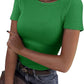 New Womens Long-Sleeve Stretch Crewneck Ribbed T-Shirt