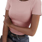 New Womens Long-Sleeve Stretch Crewneck Ribbed T-Shirt