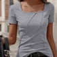 2026 Summer European And American Cross-border Foreign Trade Amazon Elegant Solid Color Women's Square-neck Short-sleeve T-shirts