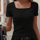 2026 Summer European And American Cross-border Foreign Trade Amazon Elegant Solid Color Women's Square-neck Short-sleeve T-shirts
