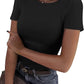 New Womens Long-Sleeve Stretch Crewneck Ribbed T-Shirt