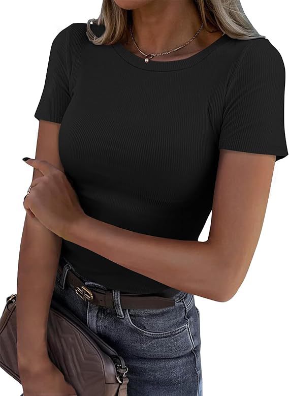 New Womens Long-Sleeve Stretch Crewneck Ribbed T-Shirt
