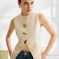 Womens European And American-style Decorative Button Solid-color Sleeveless Jacket