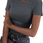 New Womens Long-Sleeve Stretch Crewneck Ribbed T-Shirt