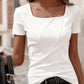 2026 Summer European And American Cross-border Foreign Trade Amazon Elegant Solid Color Women's Square-neck Short-sleeve T-shirts