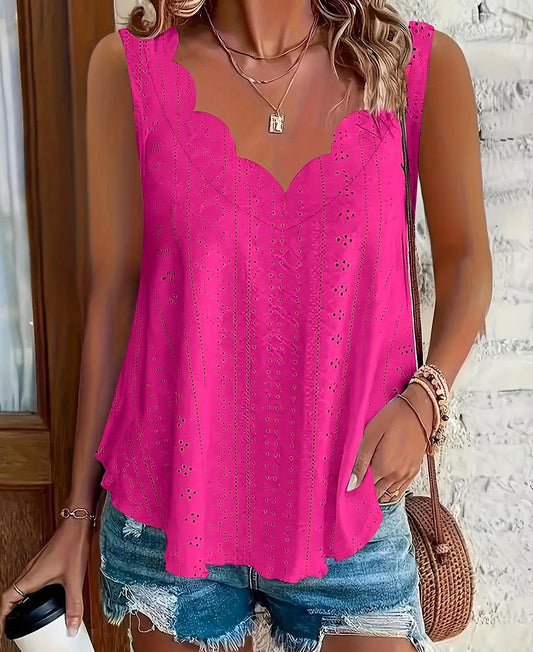 2026 Cross-border Spring And Summer New Style Independent Station Amazon Fashion Summer Plus Size Leisure Solid Color Scallop Edge V-Neck