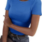 New Womens Long-Sleeve Stretch Crewneck Ribbed T-Shirt