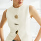 Womens European And American-style Decorative Button Solid-color Sleeveless Jacket