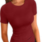 New Womens Long-Sleeve Stretch Crewneck Ribbed T-Shirt